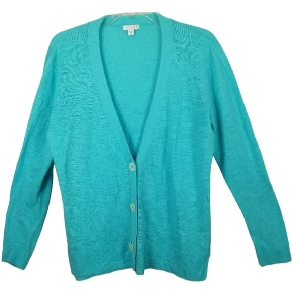 J Jill Linen Cardigan Sweater Linen Blend Size Small Blue Lightweight - Picture 1 of 9